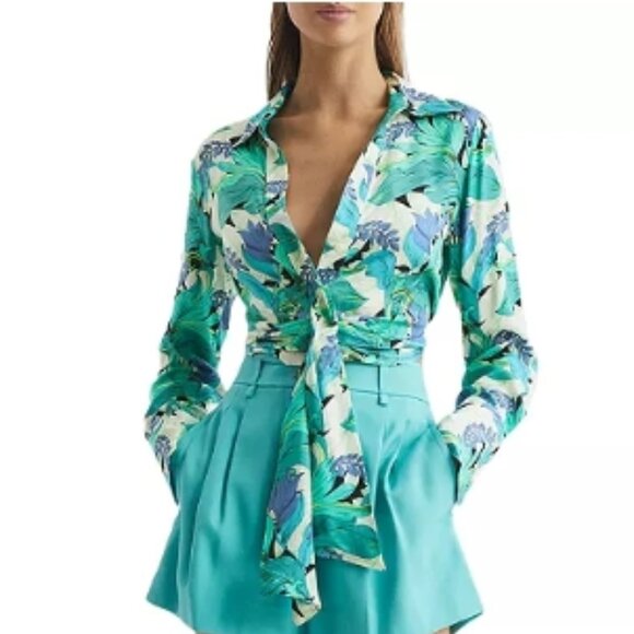 REISS Dana Tie Front Shirt – Aquamarine – US 4 – NWT - Picture 3 of 11